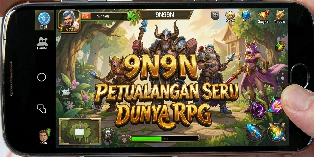 Tampilan gameplay RPG <strong>9N9N</strong> dengan pertarungan yang mendebarkan.