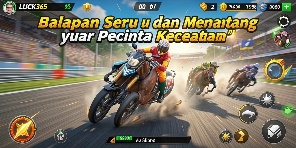 Gameplay LUCK365 yang mendebarkan dengan mobil balap di lintasan.