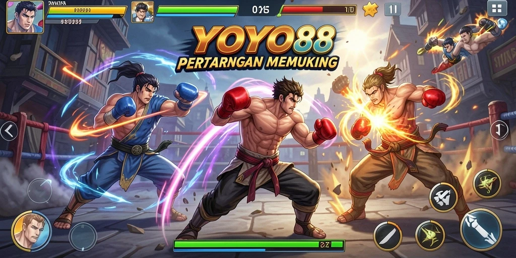 Tangkapan layar utama YOYO88 saat karakter sedang bertarung sengit.
